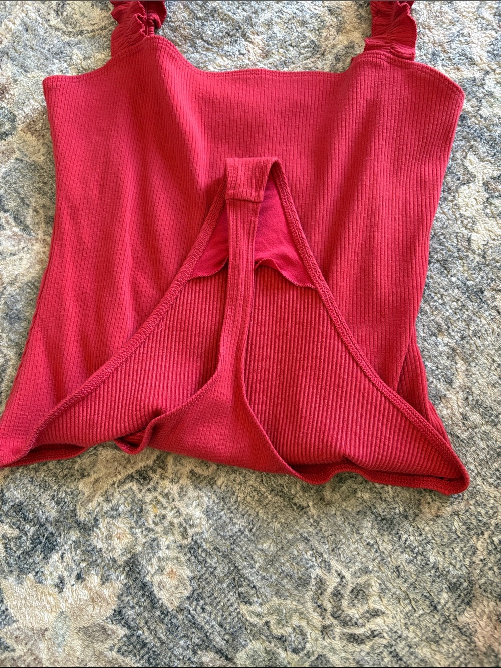 Sunday Best Red Ribbed Ruffle Strap Bodysuit - Picture 2 of 3